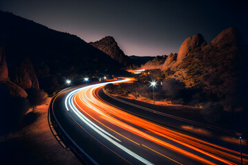 Wall Mural - A long exposure photo of a highway at night.  Generative AI.