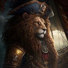 Pirate Lion On The Ship Watching The Sea