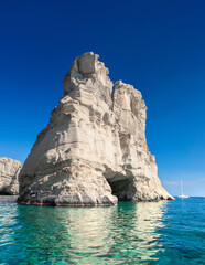 Wall Mural - Kleftiko Bay, a scenic attraction with white volcanic rocks and caves. Milos Island, Greece