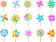 © ssstocker - Windmill toy. Paper pinwheel toys, cartoon wind vane summer breeze weather, colored child origami mill pin wheel with flower for baby kid fan weathercock, neat vector illustration
