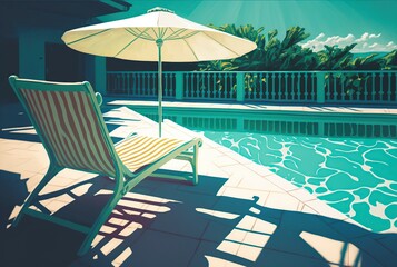  illustration of swimming pool, vacation concept, AI generated image