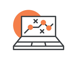 Fototapete - Strategy on laptop icon. Modern technologies and digital world, gadget and device. Planning and setting goals, project or start up. Financial Literacy and Development. Cartoon flat vector illustration