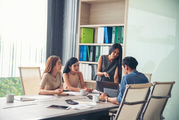 Wall Mural - Asian Teamwork Collaboration Team Meeting Communication concept with Business people Working Together in Conference Room. Diversity Partner Business Meeting brainstorming togeter Businessman and Team