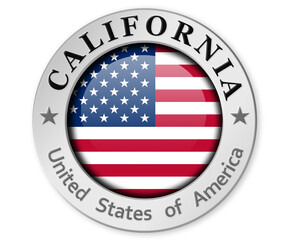 Wall Mural - Silver badge with California and USA flag