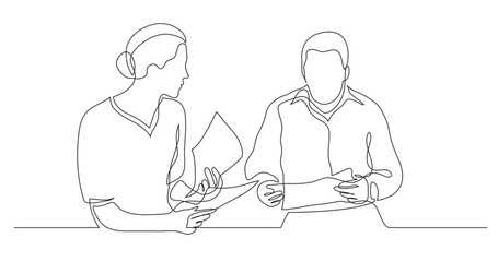 Poster - continuous line drawing vector illustration with fully editable stroke of adult man and woman having
