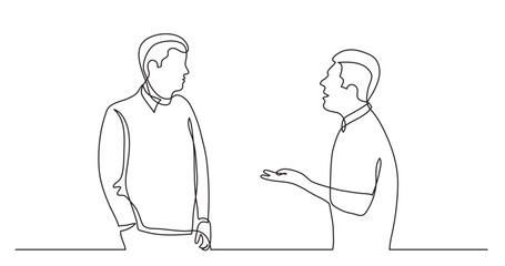 Poster - continuous line drawing vector illustration with fully editable stroke of two men talking arguing wi