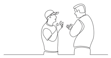 Poster - continuous line drawing vector illustration with fully editable stroke of two standing men talking a