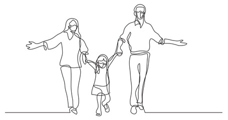 Poster - continuous line drawing vector illustration with FULLY EDITABLE STROKE - mother father child 3 wearing face mask