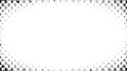 Poster - Halftone radial texture. Comic style grain background. Pop art faded textured frame. Grunge speckle effect. Dotted particles print wallpaper. Pixelated gradient backdrop