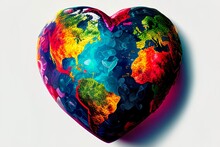 Colorful Planet Earth With Heart Shape Light Background Created With Generative AI Technology