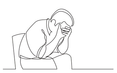 Wall Mural - continuous line drawing vector illustration with FULLY EDITABLE STROKE of depressed man sitting on chair