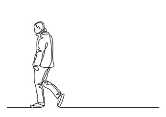 Leinwandbilder - continuous line drawing vector illustration with FULLY EDITABLE STROKE of lonely walking man