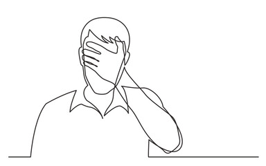 Poster - continuous line drawing vector illustration with fully editable stroke of man hiding his face in des