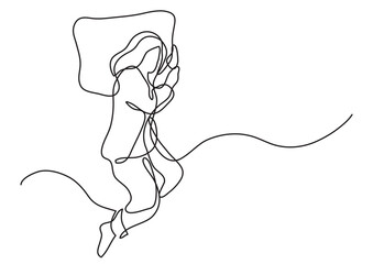 Poster - continuous line drawing vector illustration with FULLY EDITABLE STROKE of sleeping woman