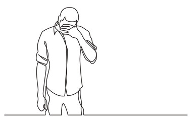 Poster - continuous line drawing vector illustration with fully editable stroke of standing man in despair