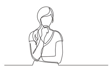 Poster - continuous line drawing vector illustration with FULLY EDITABLE STROKE of woman confused