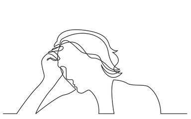 Poster - continuous line drawing vector illustration with FULLY EDITABLE STROKE of woman in depression