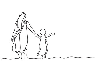 continuous line drawing vector illustration with FULLY EDITABLE STROKE - mother and child in the sea