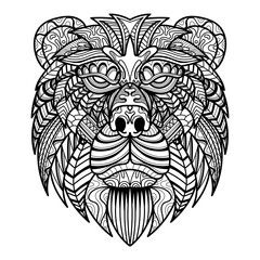 Wall Mural - Bear head mandala zentangle coloring page illustration