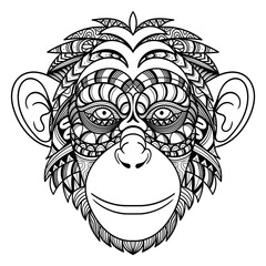 Wall Mural - Chimpanzee head mandala zentangle coloring page illustration