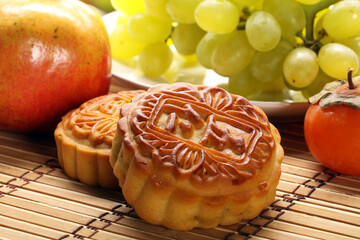 Poster -  Mid-Autumn Festival moon cake on white background