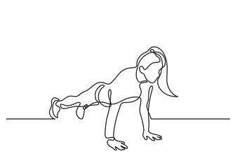 Poster - continuous line drawing vector illustration with fully editable stroke of woman doing pushups