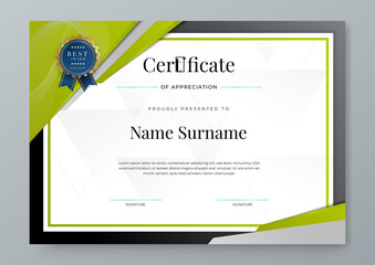Modern certificate template design. Certificate of achievement layout with frame border and luxury pattern. Diploma award certificate