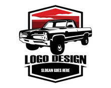 1950 Chevy Truck Logo Silhouette. Seen From The Side. Amazing Sunset View Design. Vector Illustration Available In Eps 10.