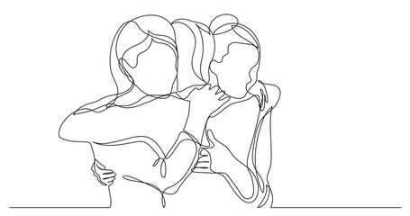 Wall Mural - continuous line drawing vector illustration with fully editable stroke of three female friends greet