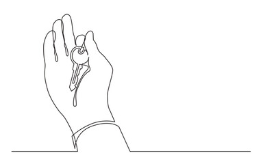 Poster - continuous line drawing vector illustration with FULLY EDITABLE STROKE of hand holding key