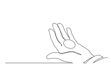 Poster - continuous line drawing vector illustration with fully editable stroke of hand holding money coin