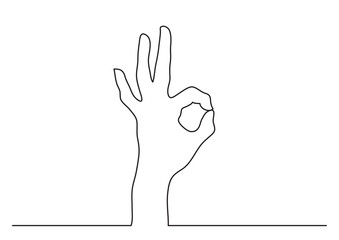 Poster - continuous line drawing vector illustration with fully editable stroke of hand showing ok gesture
