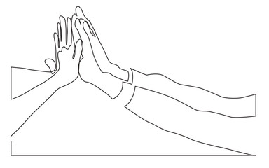 Poster - continuous line drawing vector illustration with FULLY EDITABLE STROKE of people team hands giving high five