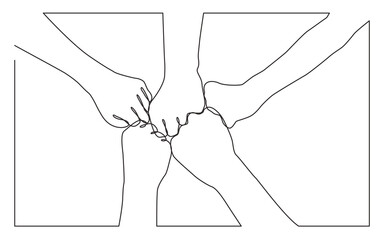 Poster - continuous line drawing vector illustration with fully editable stroke of team bumping fists togethe