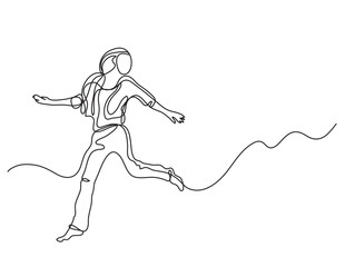 Wall Mural - continuous line drawing vector illustration with FULLY EDITABLE STROKE of running woman