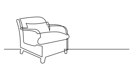 Wall Mural - continuous line drawing vector illustration with FULLY EDITABLE STROKE of big comfortable armchair