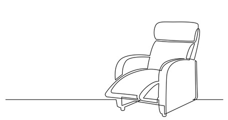 Wall Mural - continuous line drawing vector illustration with FULLY EDITABLE STROKE of big comfortable recliner chair