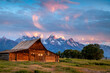 Mormon Row barn in Grand Teton National Park at dawn