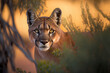 Cougar (Puma concolor), puma, mountain lion, panther, or catamount. Wild african animals. Post-processed generative AI