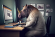 © Rawf8 - A fat Rhinoceros is sitting at the office table in front of a computer. Sedentary lifestyle concept, generative ai