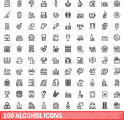 Poster - 100 alcohol icons set. Outline illustration of 100 alcohol icons vector set isolated on white background