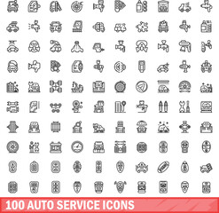 Poster - 100 auto service icons set. Outline illustration of 100 auto service icons vector set isolated on white background