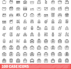 Poster - 100 case icons set. Outline illustration of 100 case icons vector set isolated on white background
