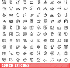 Poster - 100 chief icons set. Outline illustration of 100 chief icons vector set isolated on white background