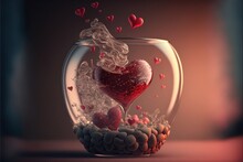 Romantisches Herz In Vase Für Valentinstag, Jahrestag Oder Hochzeit - KI Generiert