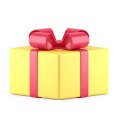 Wall Mural - Yellow wrapped gift box festive holiday congratulations 3d design realistic illustration