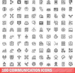 Poster - 100 communication icons set. outline illustration of 100 communication icons vector set isolated on 