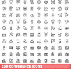 100 conference icons set. Outline illustration of 100 conference icons vector set isolated on white background