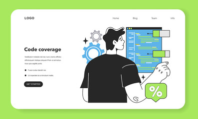 Poster - code coverage web banner or landing page. software testing methodology.