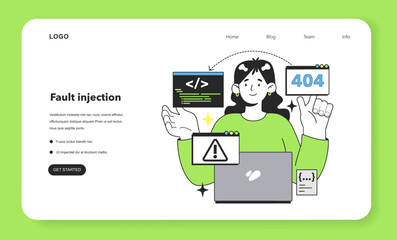 Poster - fault injection web banner or landing page. software testing methodology.